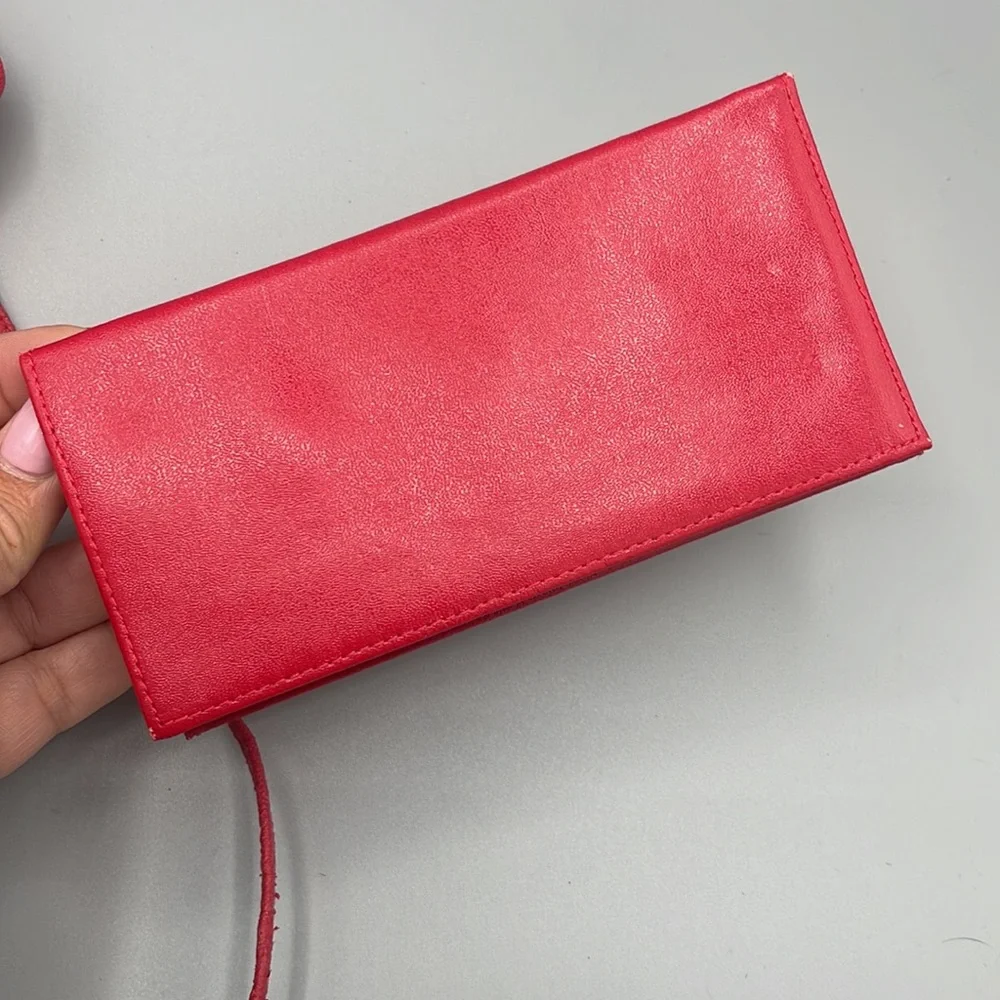 Vintage Red Crossbody Wallet w Extra Billfold Slots Insert Perfect Lipstick Red